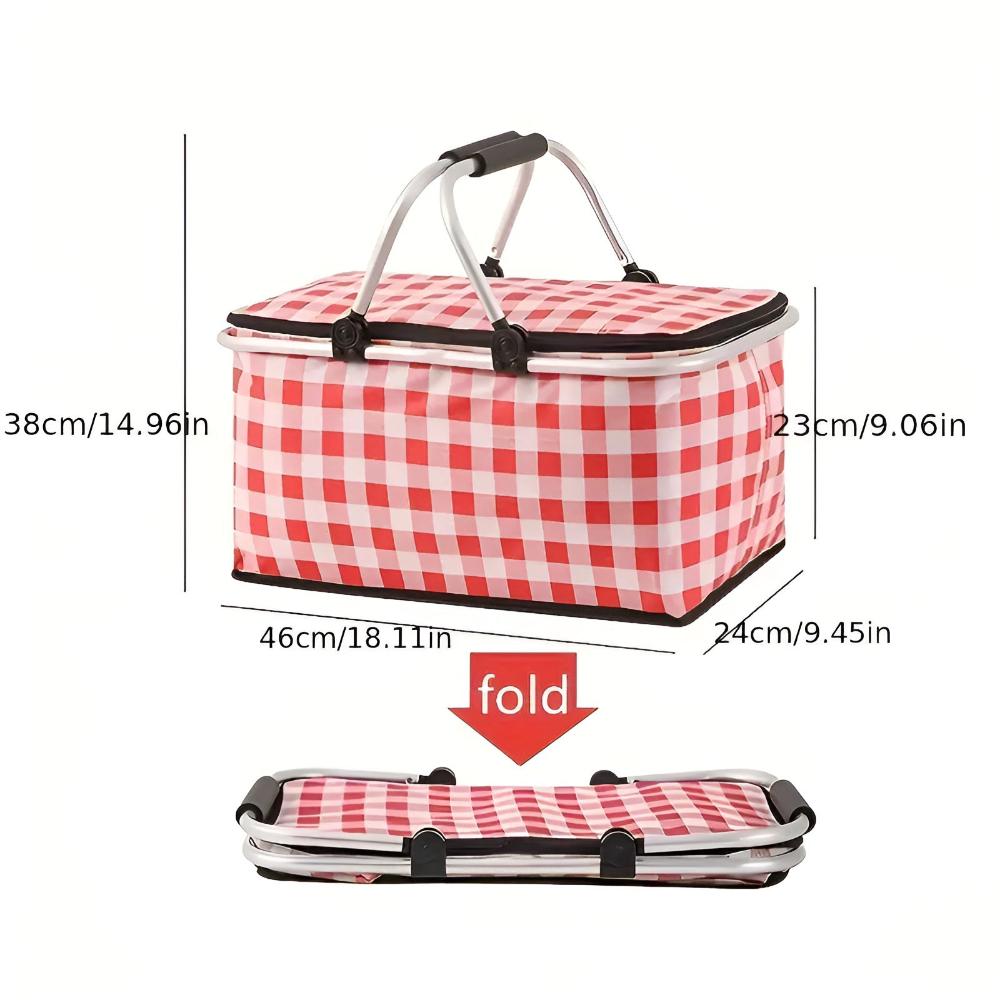 ChillCarry Basket - Insulated Picnic Basket - Checkered Style - Foldable Design