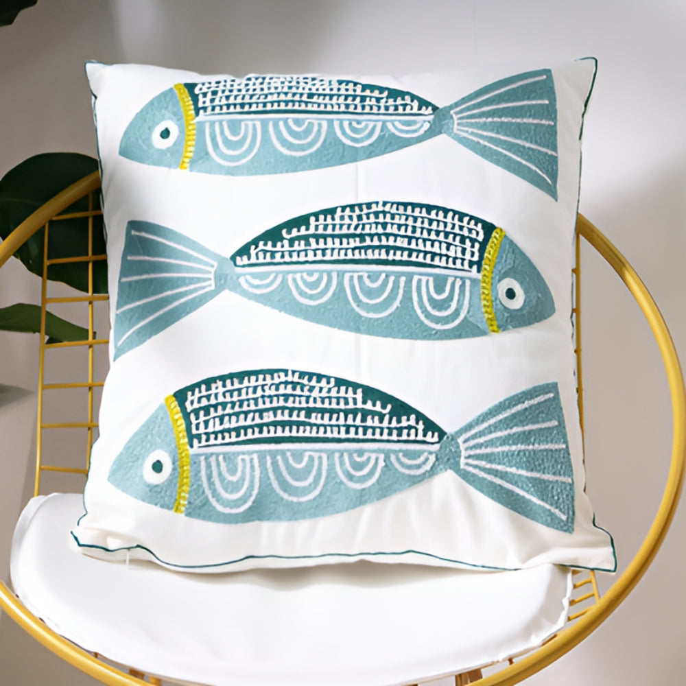 TideSketch – Embroidered Ocean Cushion Cover
