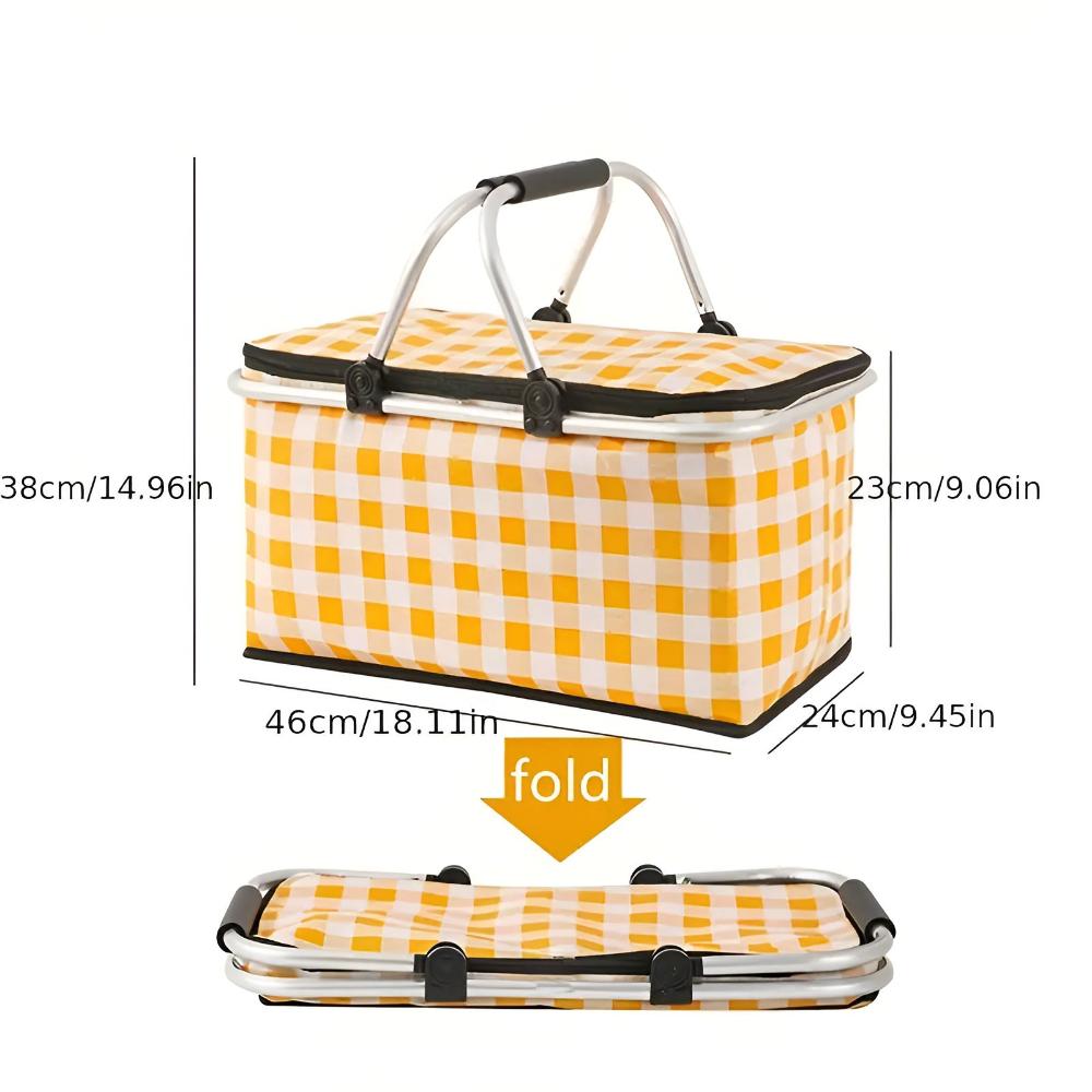 ChillCarry Basket - Insulated Picnic Basket - Checkered Style - Foldable Design