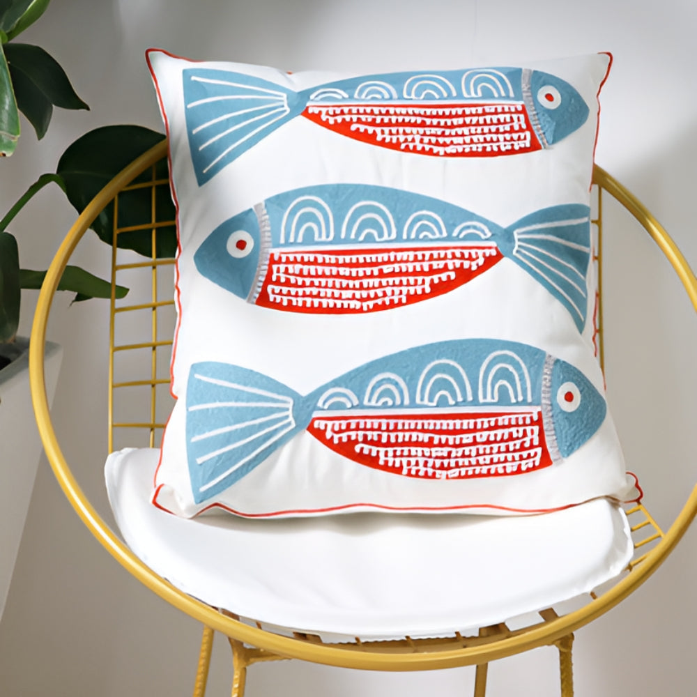 TideSketch – Embroidered Ocean Cushion Cover