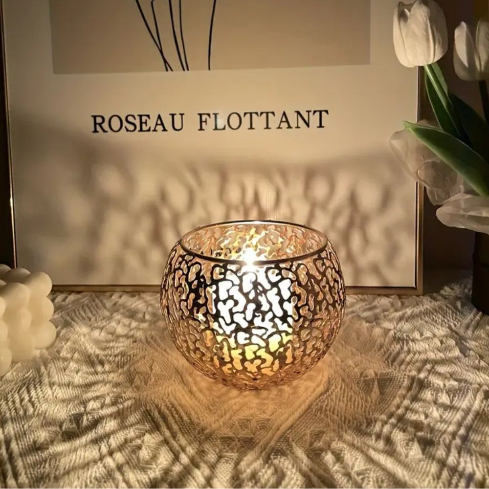 GlowSphere – Metallic Candle Holder Modern Geometric Decor