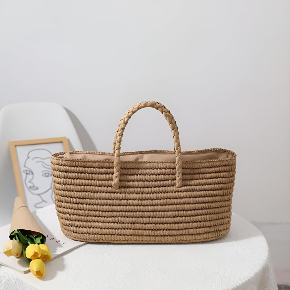 StrawEase Tote - Woven Beach Bag - Boho Style - Lightweight Carry