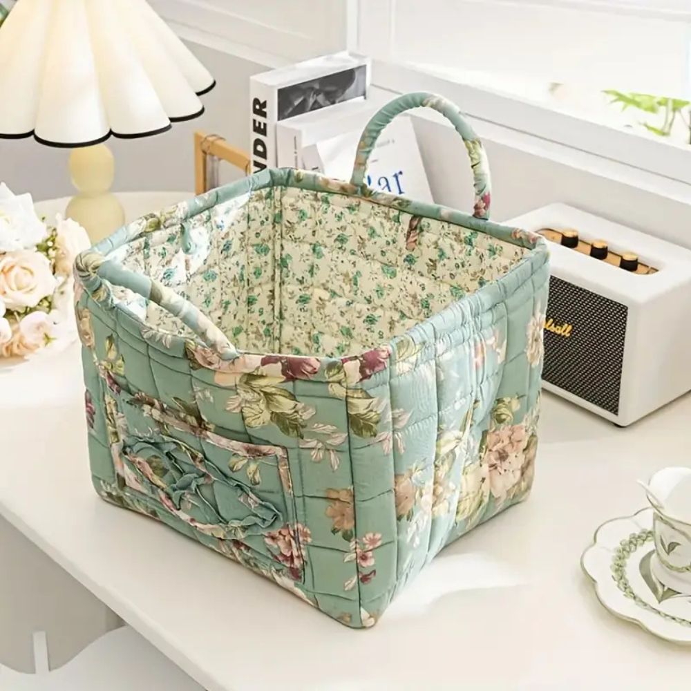 BloomNest – Vintage Floral Storage Basket