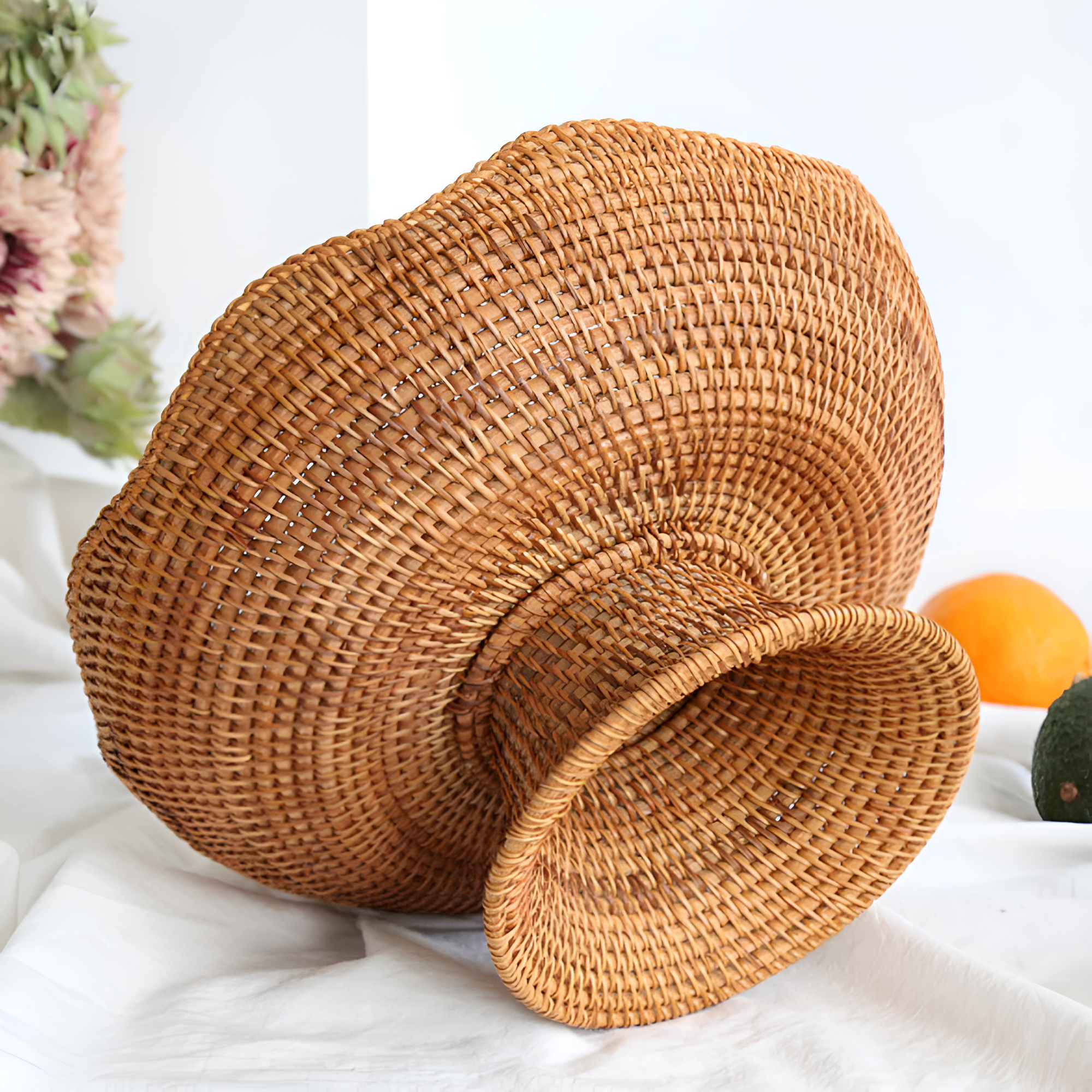 WeaveBloom – Handwoven Rattan Fruit Basket Natural Kitchen Decor