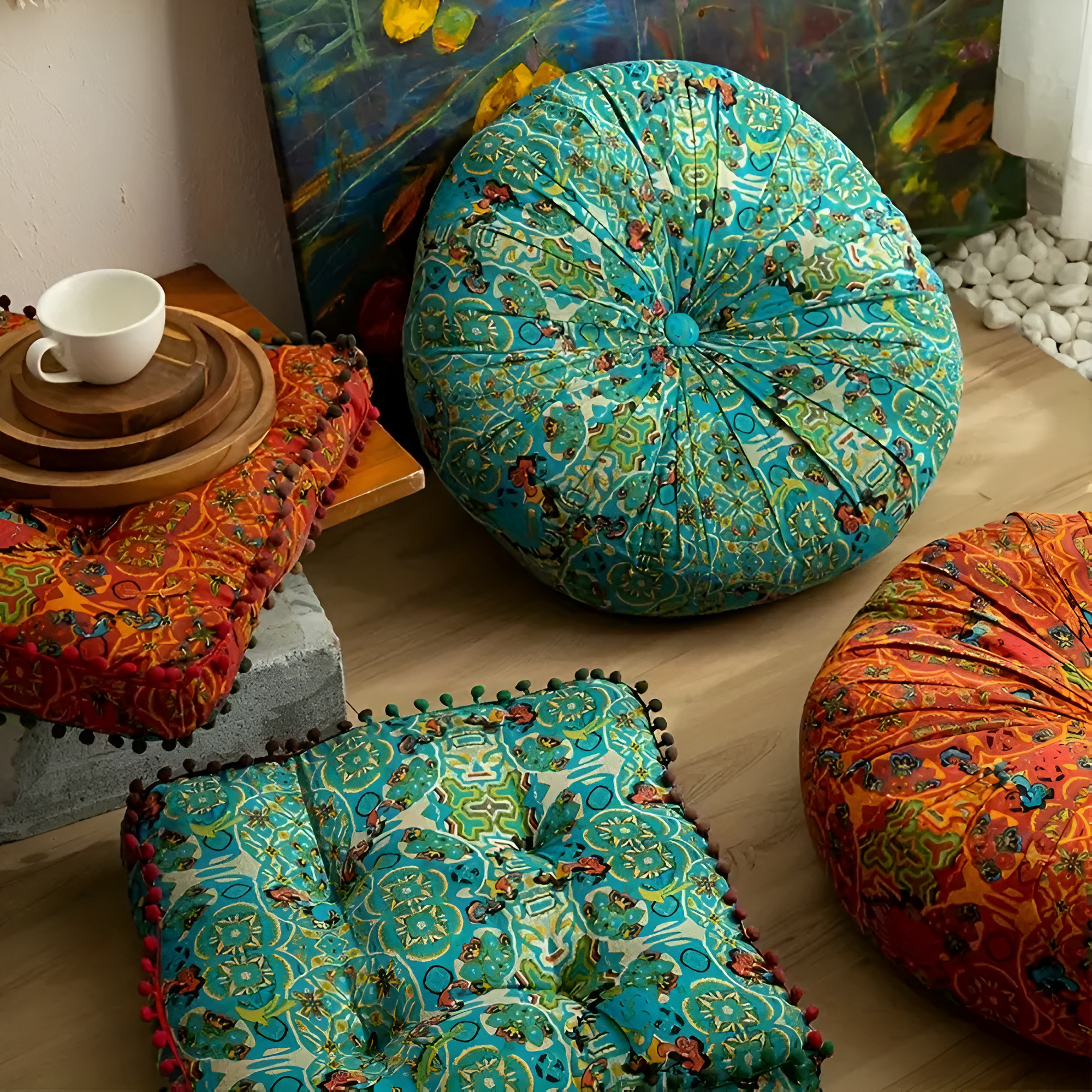 EmbroiCharm – Bohemian Embroidered Floor Cushion
