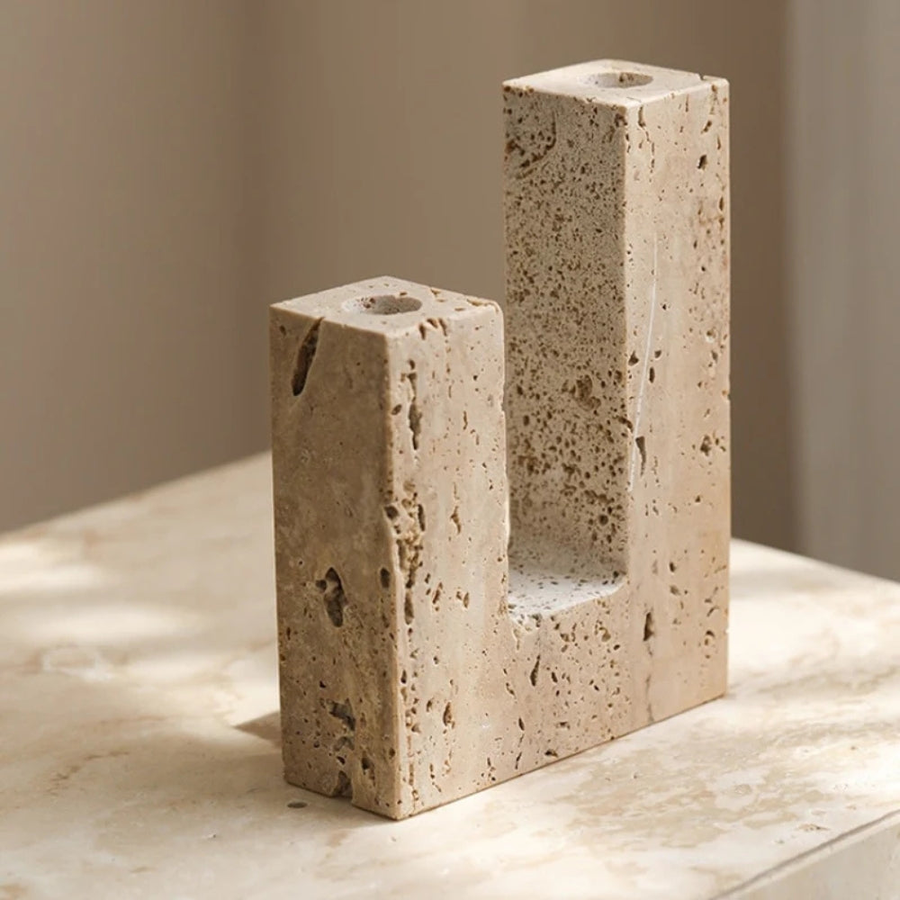 StoneForm – Dual Travertine Candle Holder Modern Sculptural Decor