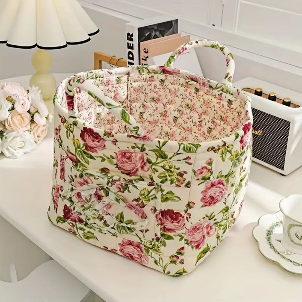 BloomNest – Vintage Floral Storage Basket