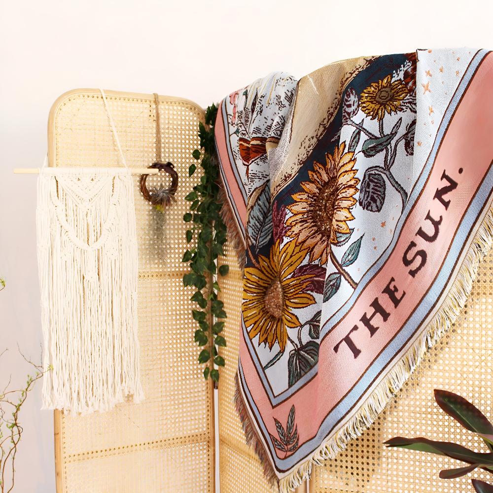 SolaraAura Blanket - Throw Blanket - Boho Style - Sun Design Comfort