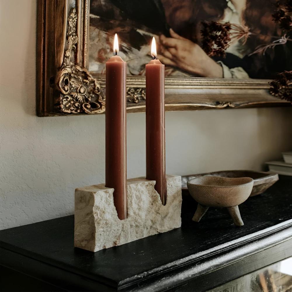 LumiStone – Travertine Dual Candle Holder Natural Modern Decor