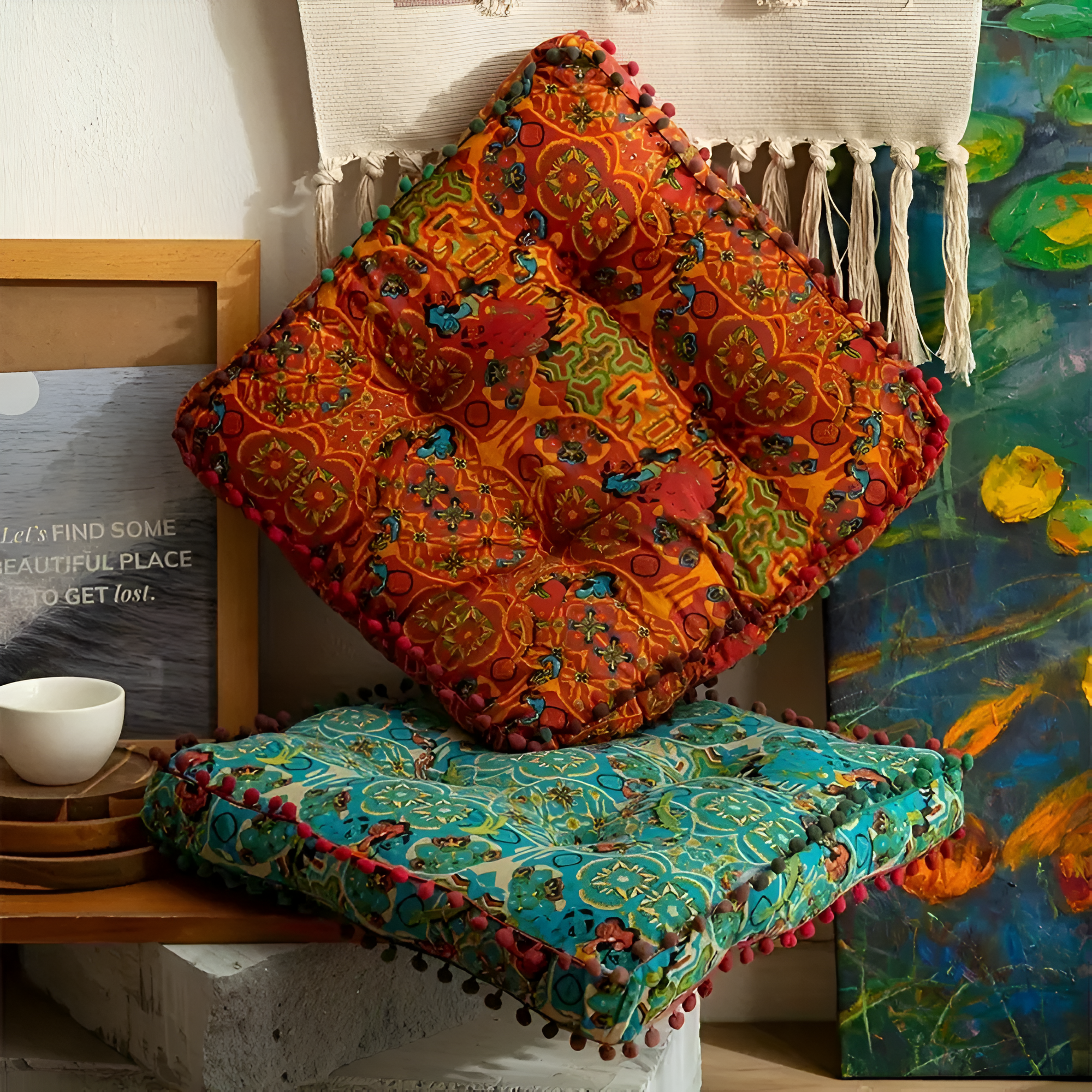 EmbroiCharm – Bohemian Embroidered Floor Cushion