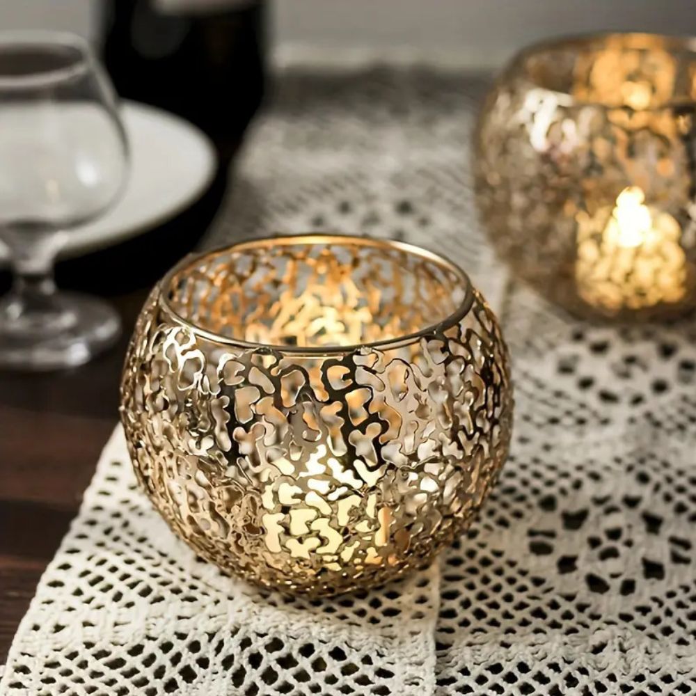 GlowSphere – Metallic Candle Holder Modern Geometric Decor