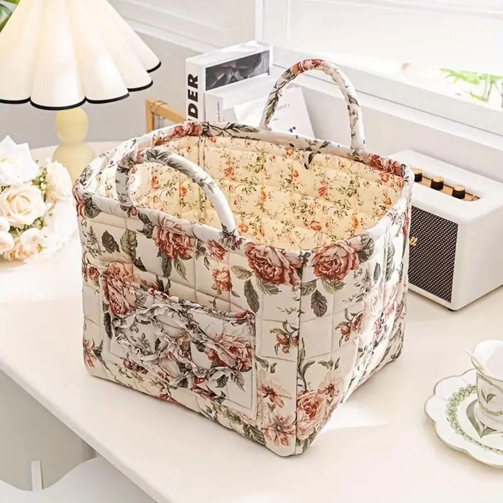 BloomNest – Vintage Floral Storage Basket