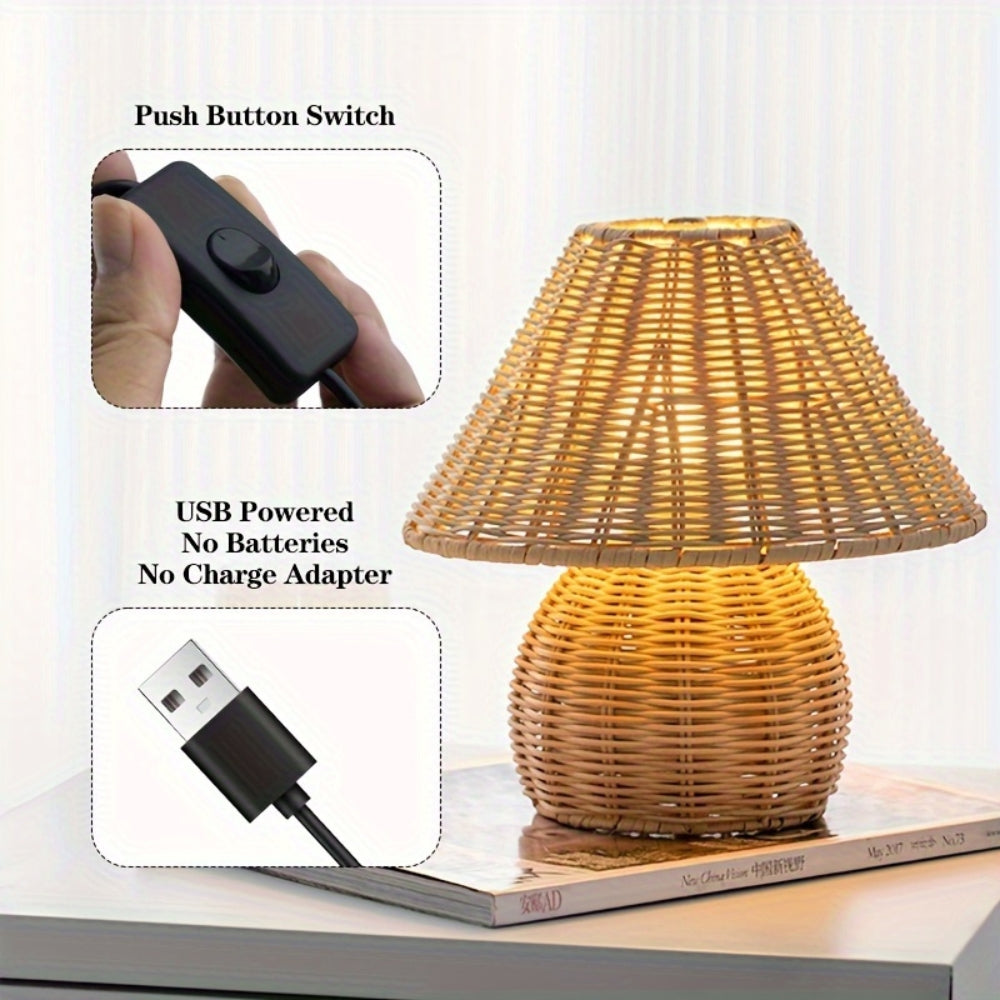 NoyaGlow – Rattan Weave Table Lamp Natural Home Decor