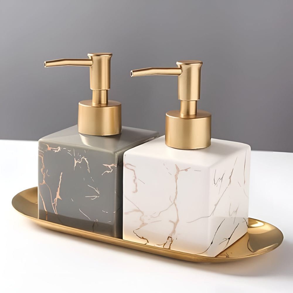 Marbelle – Marble Ceramic Soap Dispenser with Gold Pump