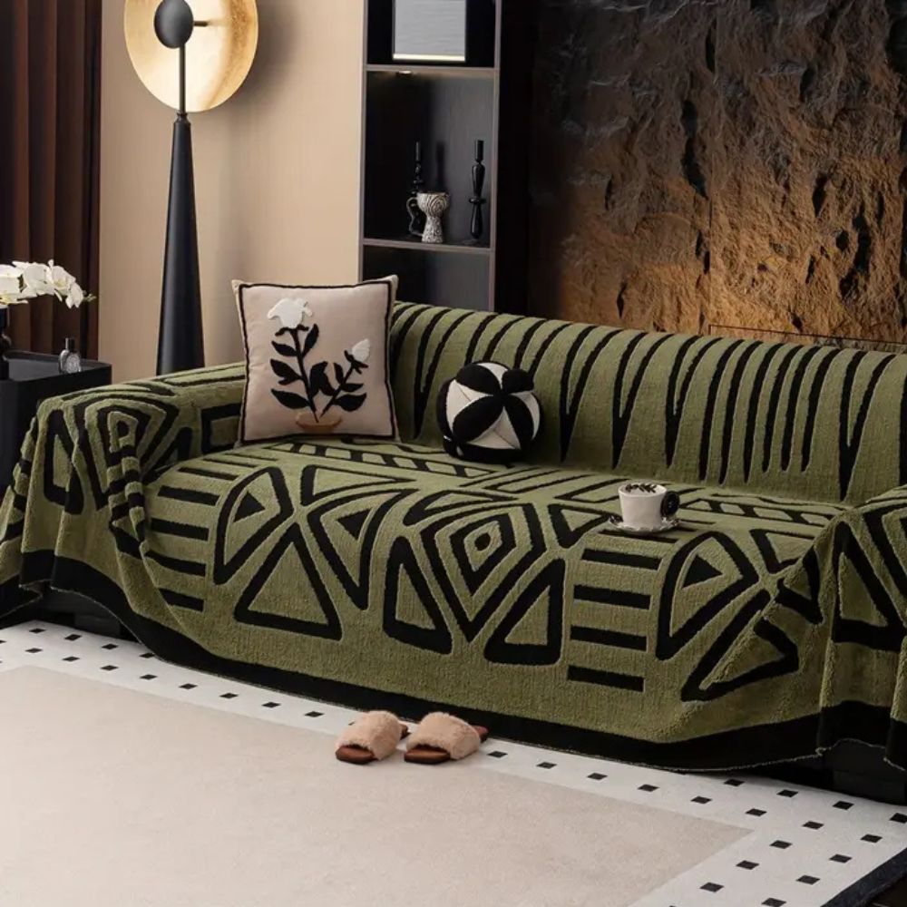 MazeLuxe Cover - Couch Cover - Modern Jacquard - Plush Non-Slip Protection