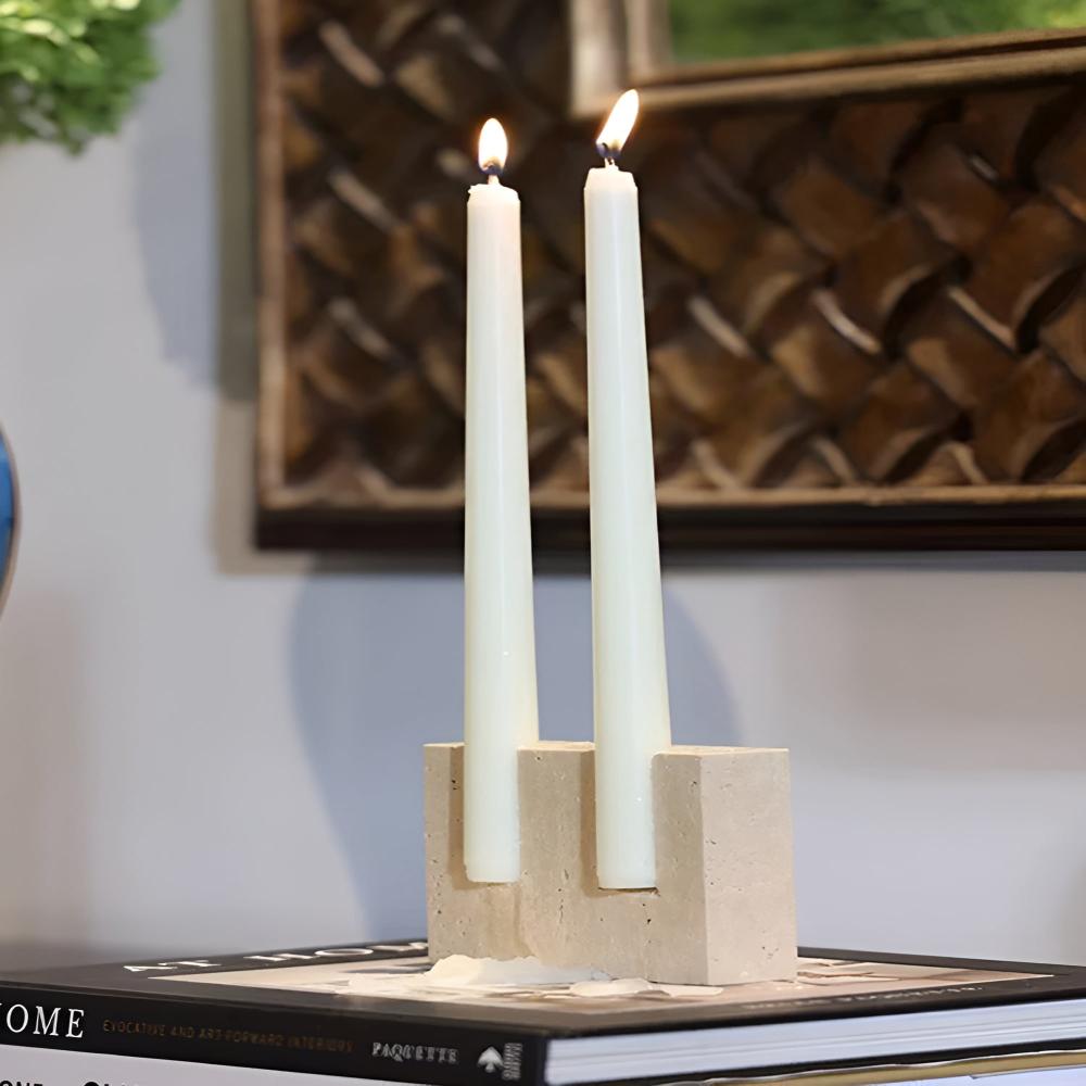 LumiStone – Travertine Dual Candle Holder Natural Modern Decor
