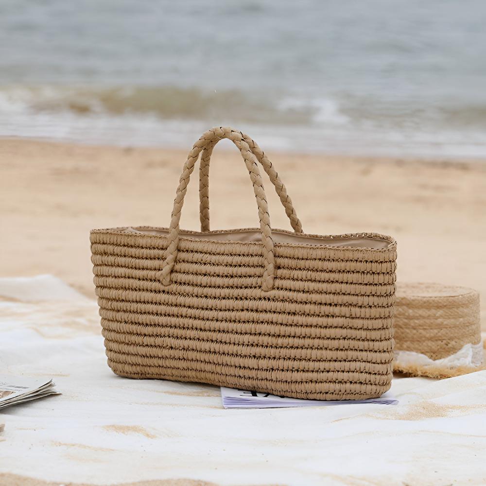 StrawEase Tote - Woven Beach Bag - Boho Style - Lightweight Carry