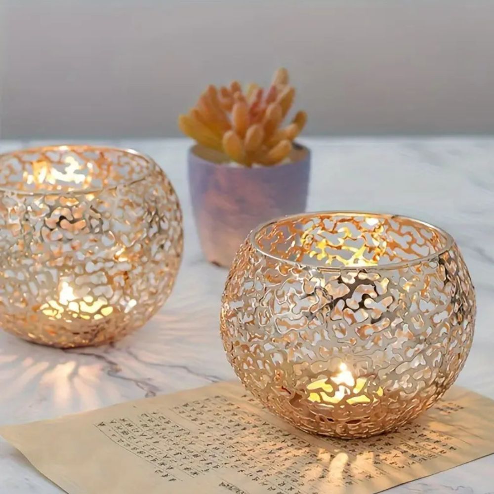 GlowSphere – Metallic Candle Holder Modern Geometric Decor