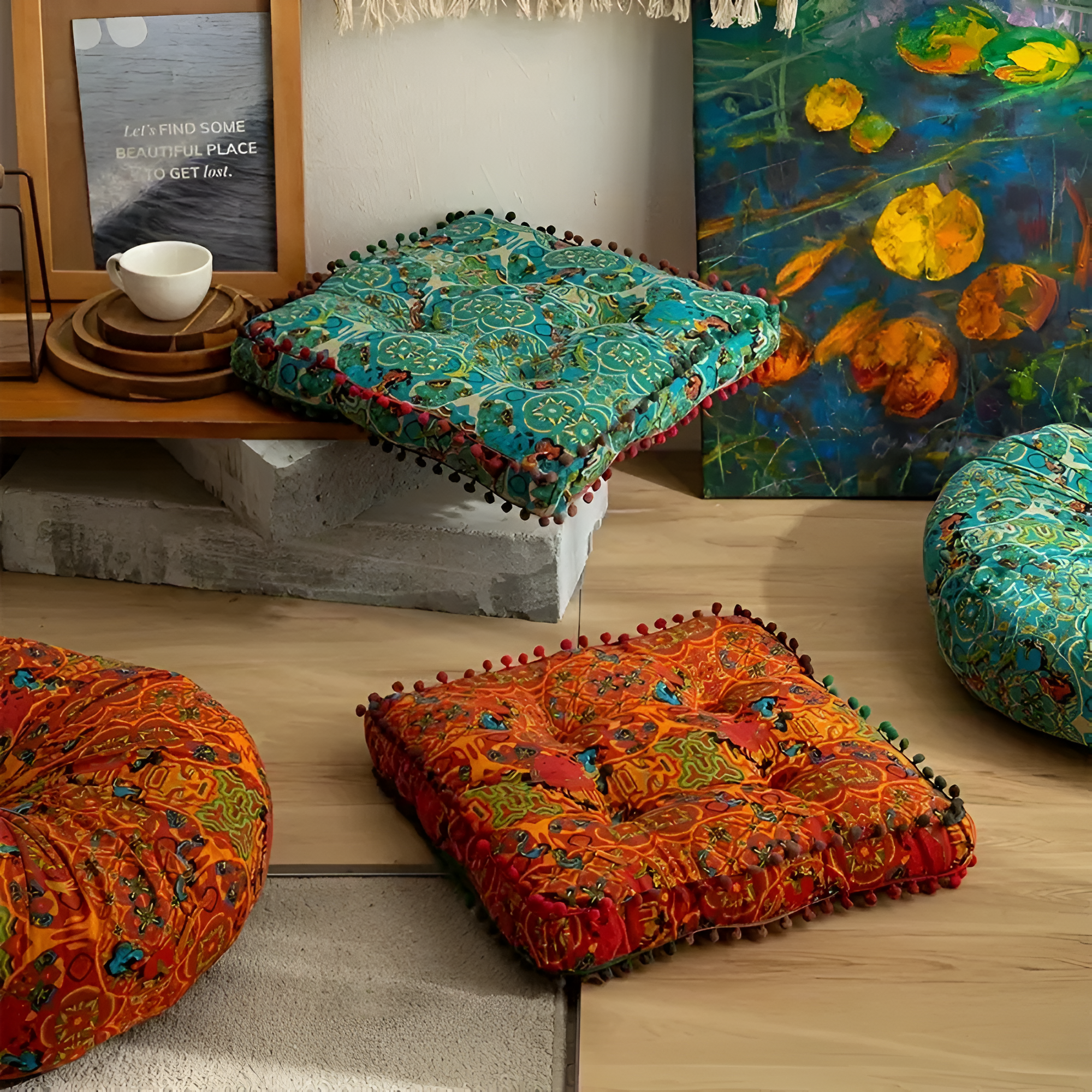 EmbroiCharm – Bohemian Embroidered Floor Cushion