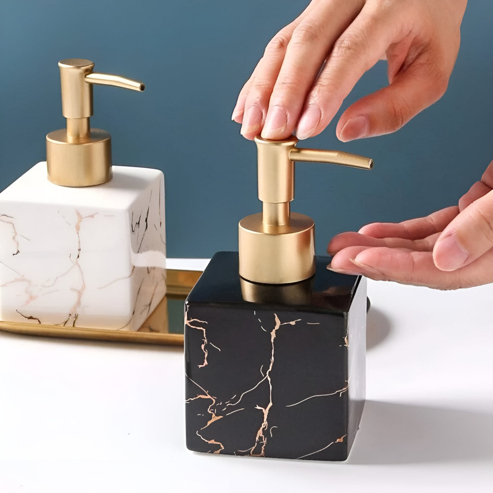 Marbelle – Marble Ceramic Soap Dispenser with Gold Pump