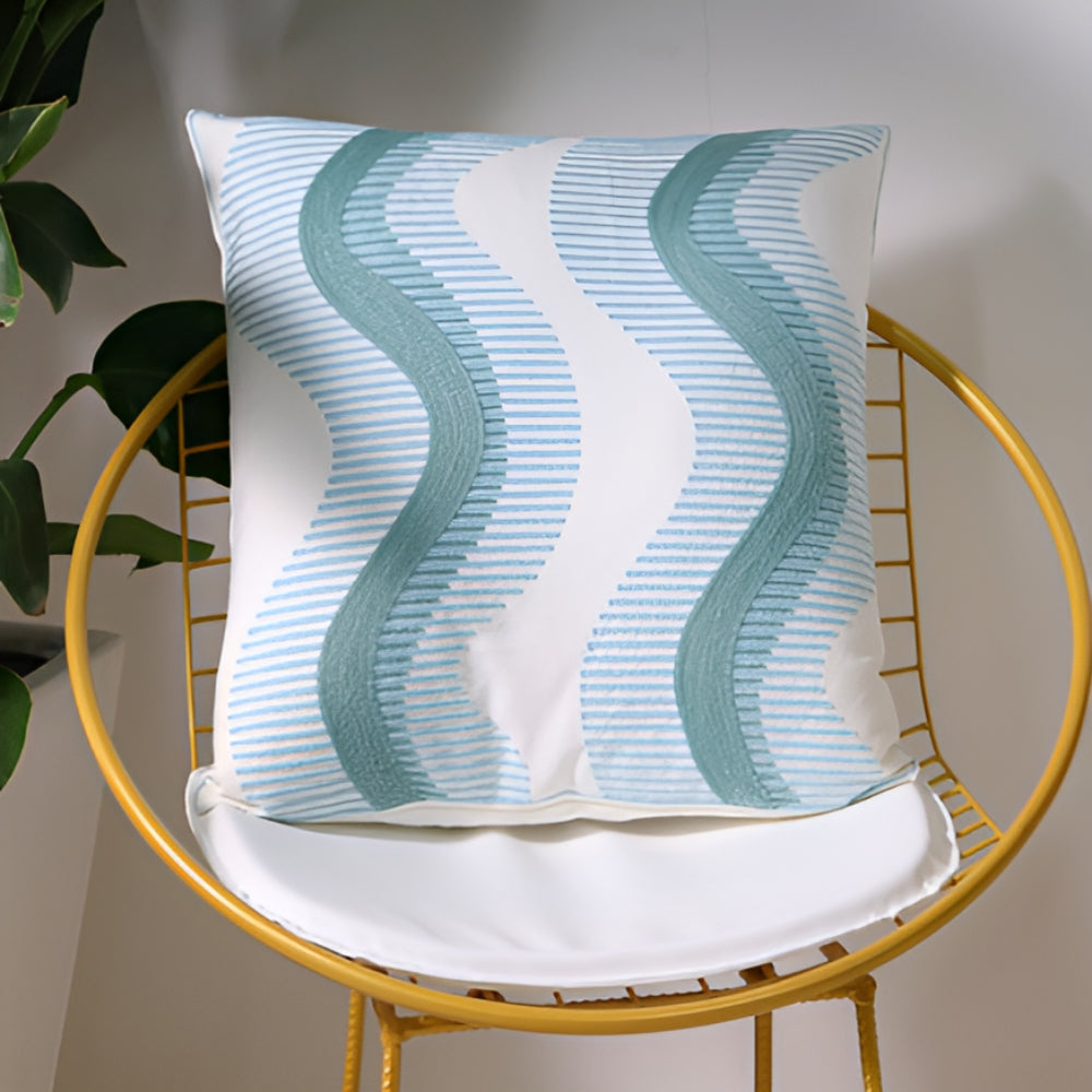 TideSketch – Embroidered Ocean Cushion Cover