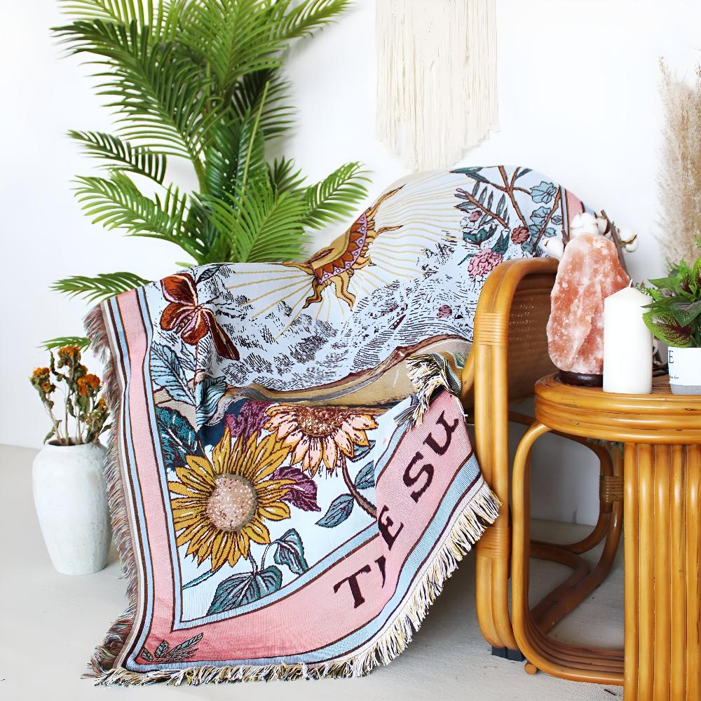 SolaraAura Blanket - Throw Blanket - Boho Style - Sun Design Comfort