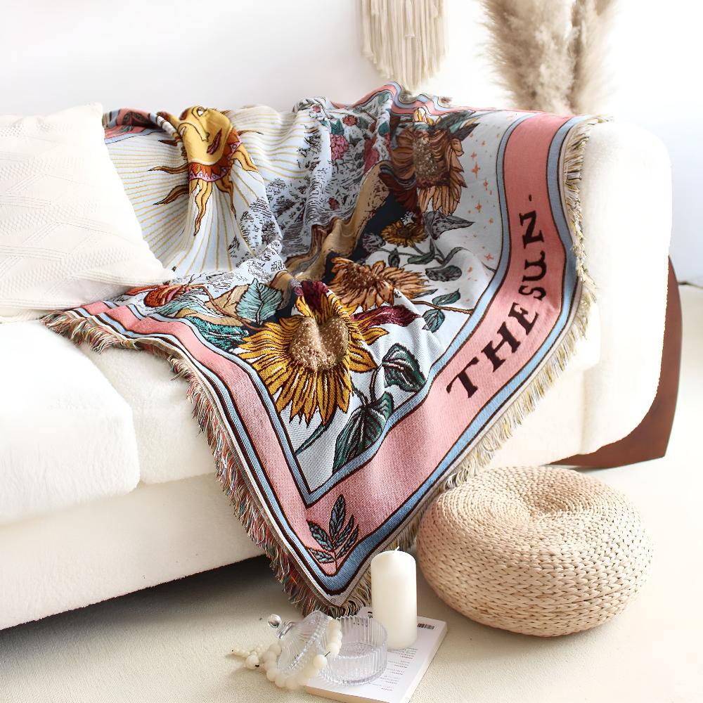 SolaraAura Blanket - Throw Blanket - Boho Style - Sun Design Comfort
