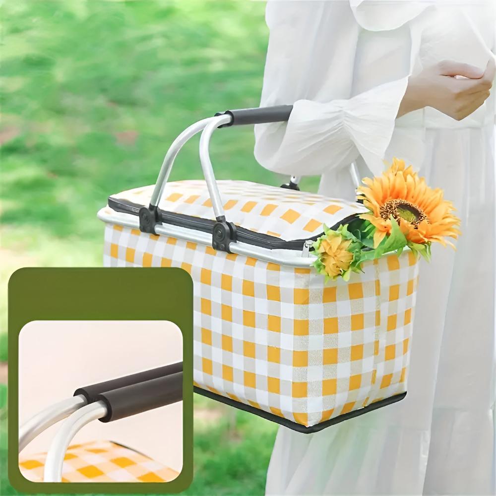 ChillCarry Basket - Insulated Picnic Basket - Checkered Style - Foldable Design