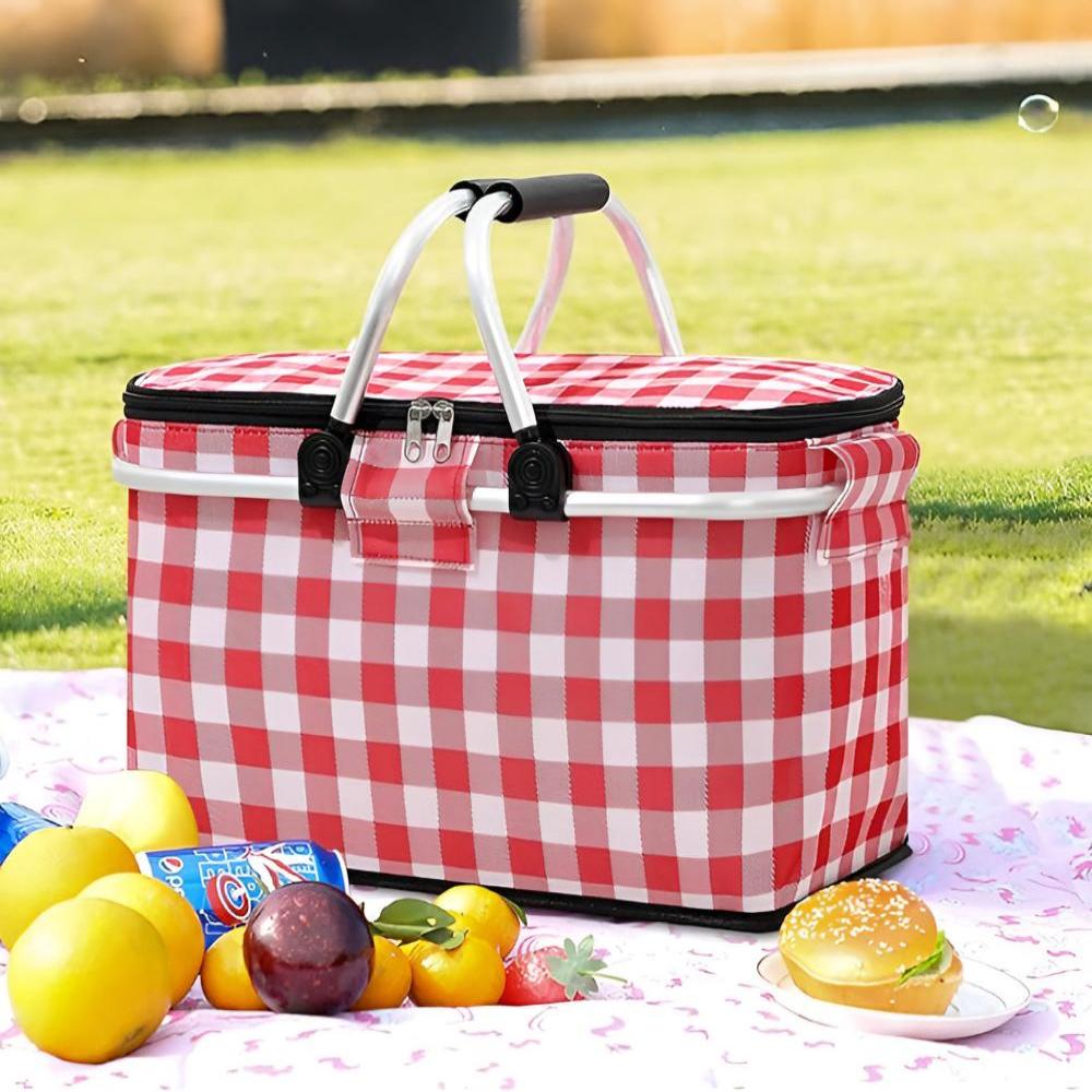 ChillCarry Basket - Insulated Picnic Basket - Checkered Style - Foldable Design