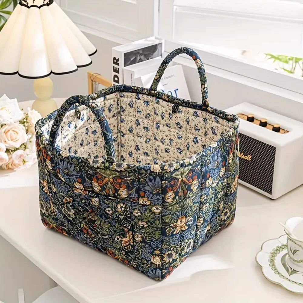 BloomNest – Vintage Floral Storage Basket