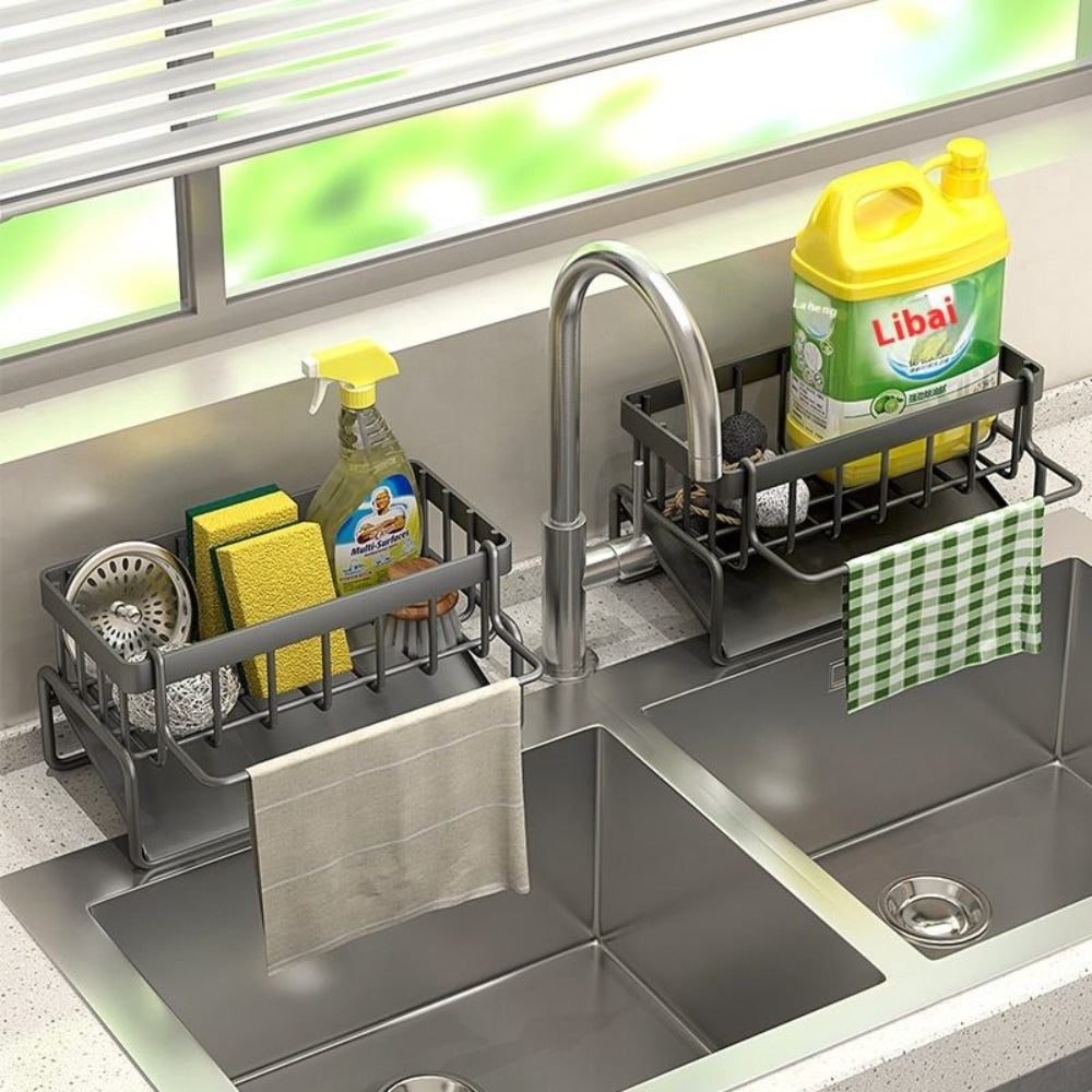 Alaris Sink Caddy - Carbon Steel, Self-Draining Kitchen Sponge Holder 2