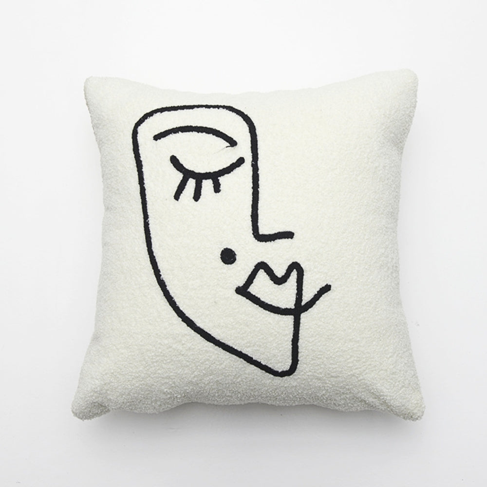 Alera Cushion Cover - Boucle Wool Microfiber Blend, Abstract Face Design 0