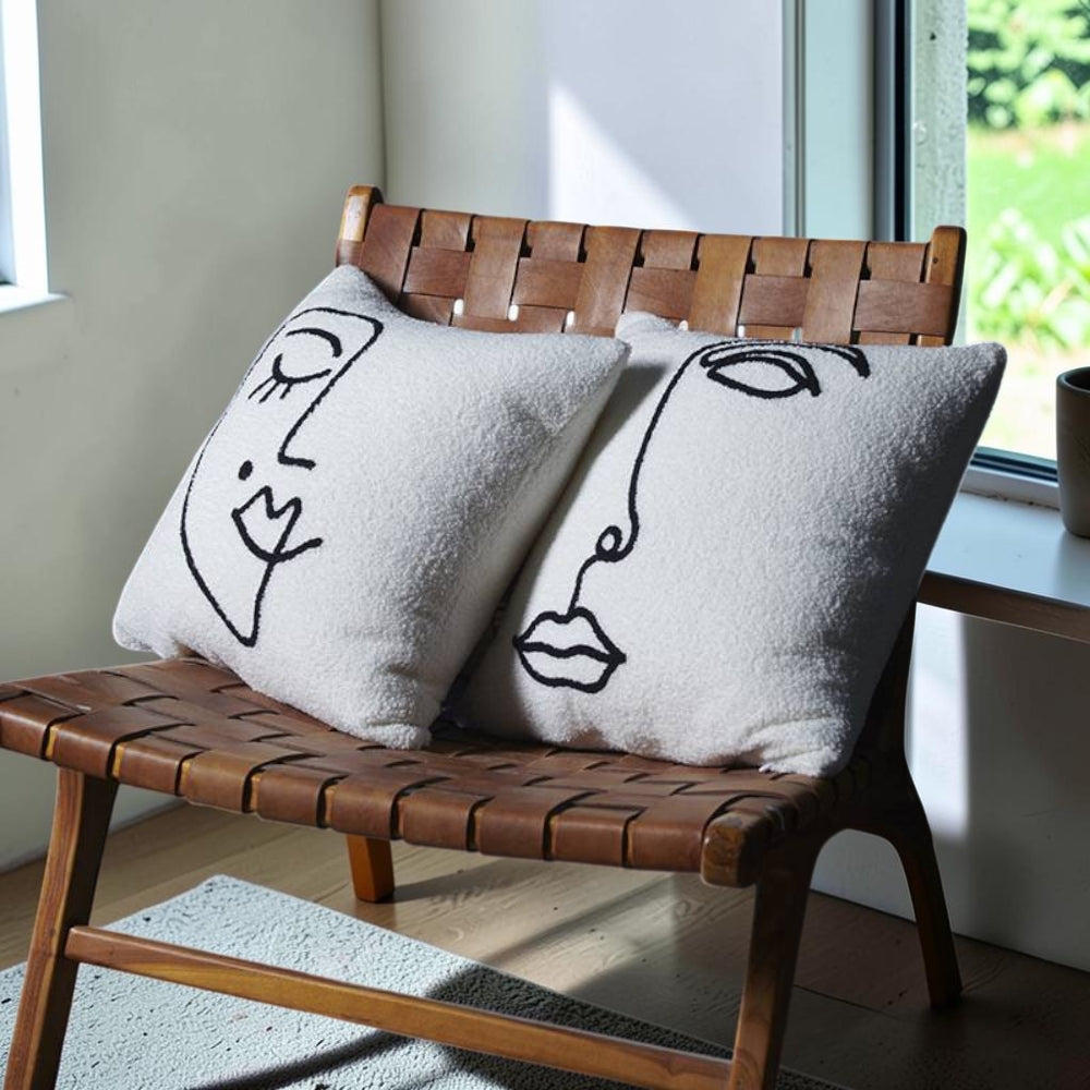 Alera Cushion Cover - Boucle Wool Microfiber Blend, Abstract Face Design 1