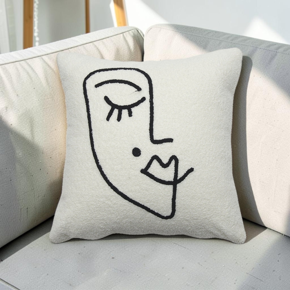 Alera Cushion Cover - Boucle Wool Microfiber Blend, Abstract Face Design 2