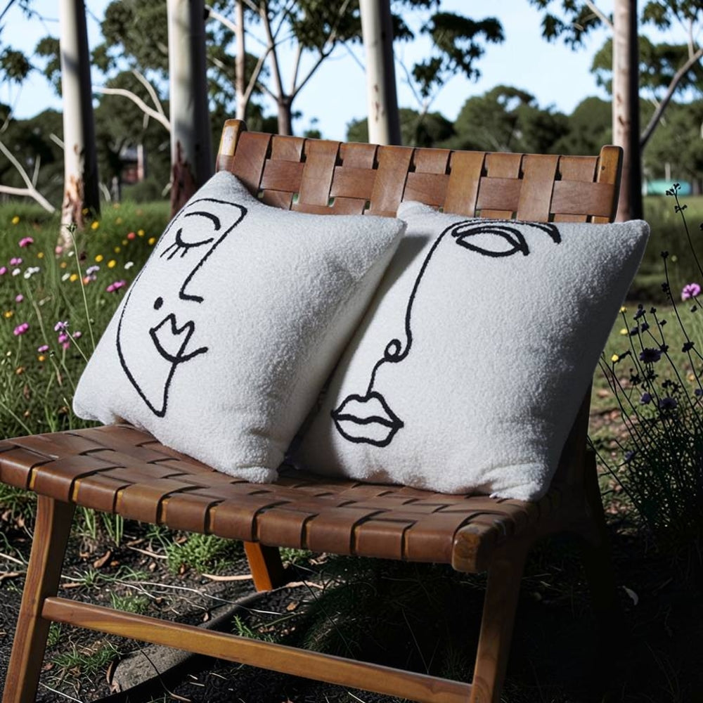 Alera Cushion Cover - Boucle Wool Microfiber Blend, Abstract Face Design 3