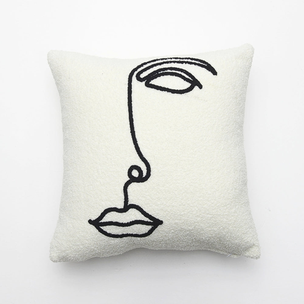 Alera Cushion Cover - Boucle Wool Microfiber Blend, Abstract Face Design 4