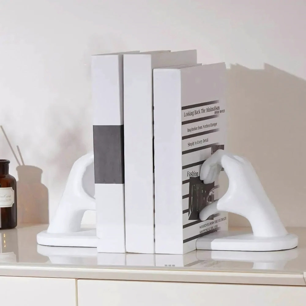 Amora Decorative Bookends - Resin Heart Gesture, Elegant Design 4