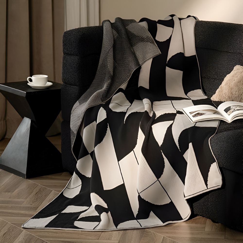 Arden Throw Blanket - Soft Microfiber, Geometric Monochrome Design 0