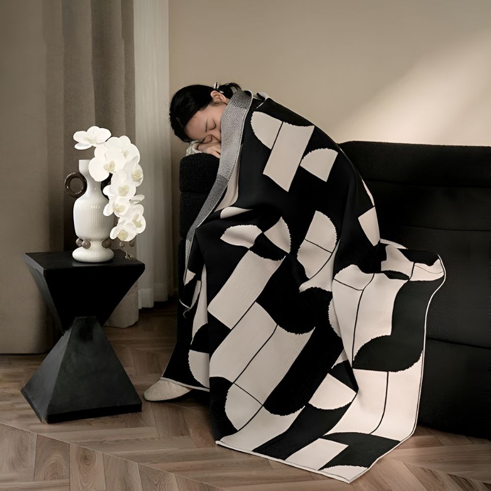 Arden Throw Blanket - Soft Microfiber, Geometric Monochrome Design 3