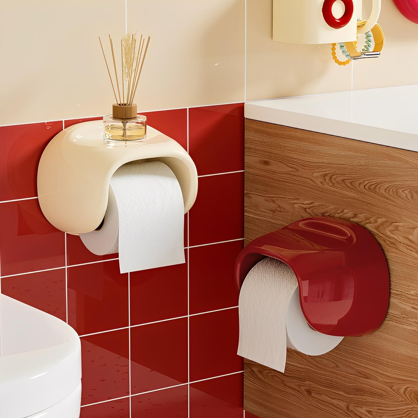 Ari Toilet Paper Holder Stand - High-Gloss, Modern Adhesive Design 1