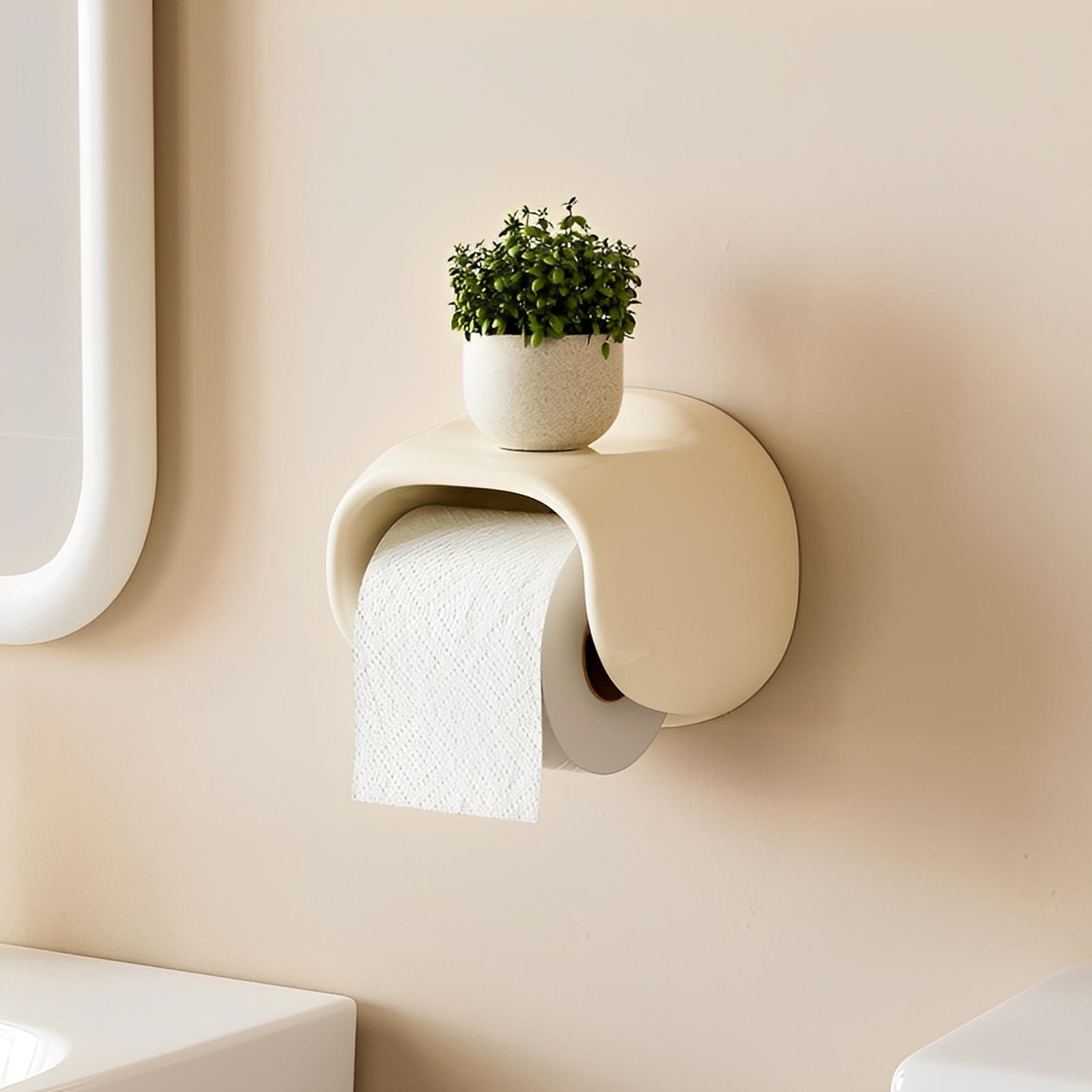 Ari Toilet Paper Holder Stand - High-Gloss, Modern Adhesive Design 3