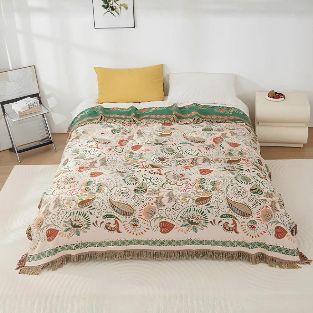 Aurelia Boho Blanket - Reversible Cotton Gauze, Floral Design 2