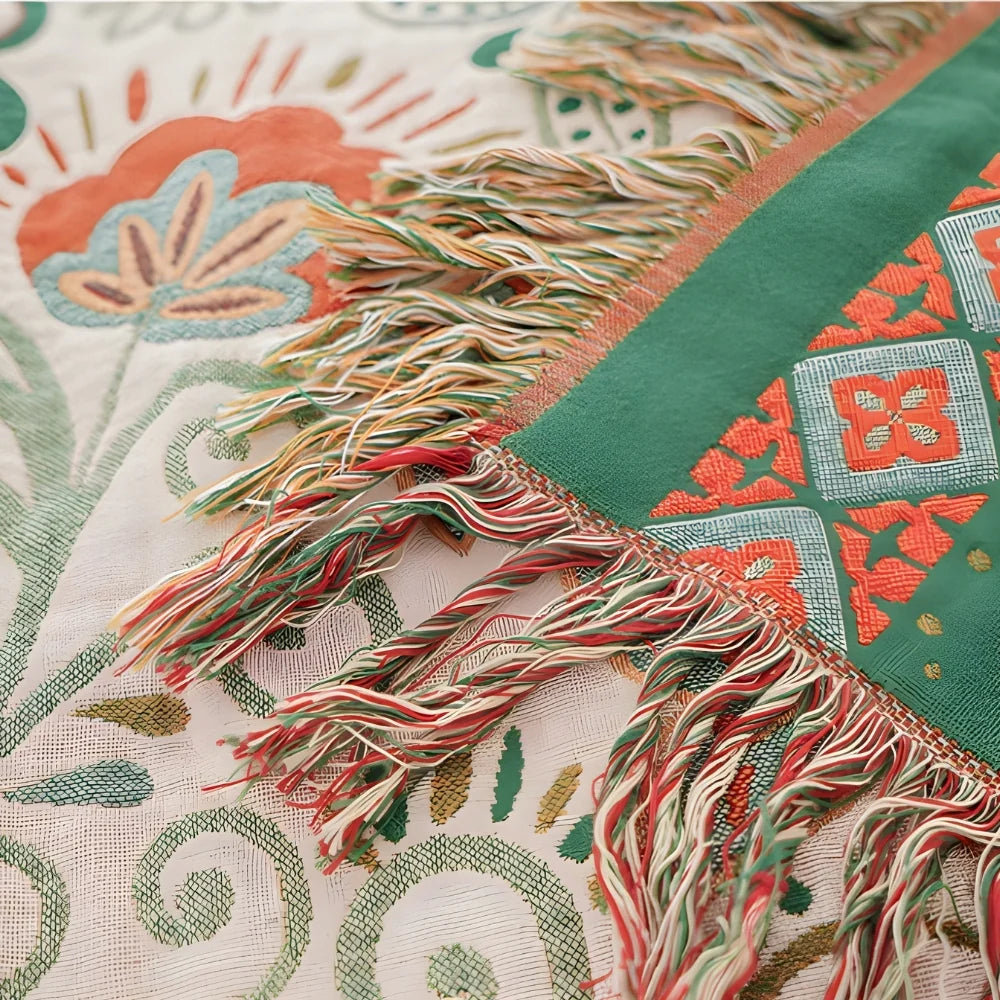 Aurelia Boho Blanket - Reversible Cotton Gauze, Floral Design 4