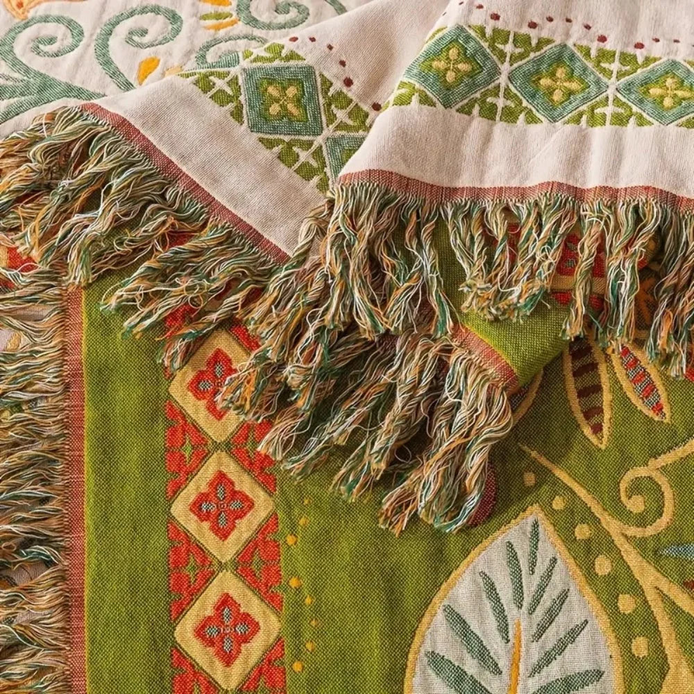 Aurelia Boho Blanket - Reversible Cotton Gauze, Floral Design 5