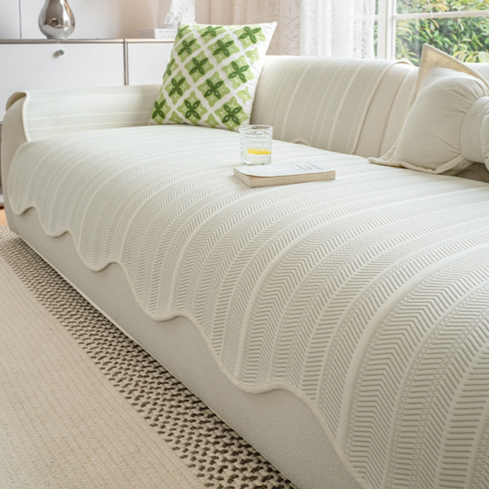 Aurelia Sofa Cover - Soft Microfiber, Herringbone Pattern, Scalloped Edge 0