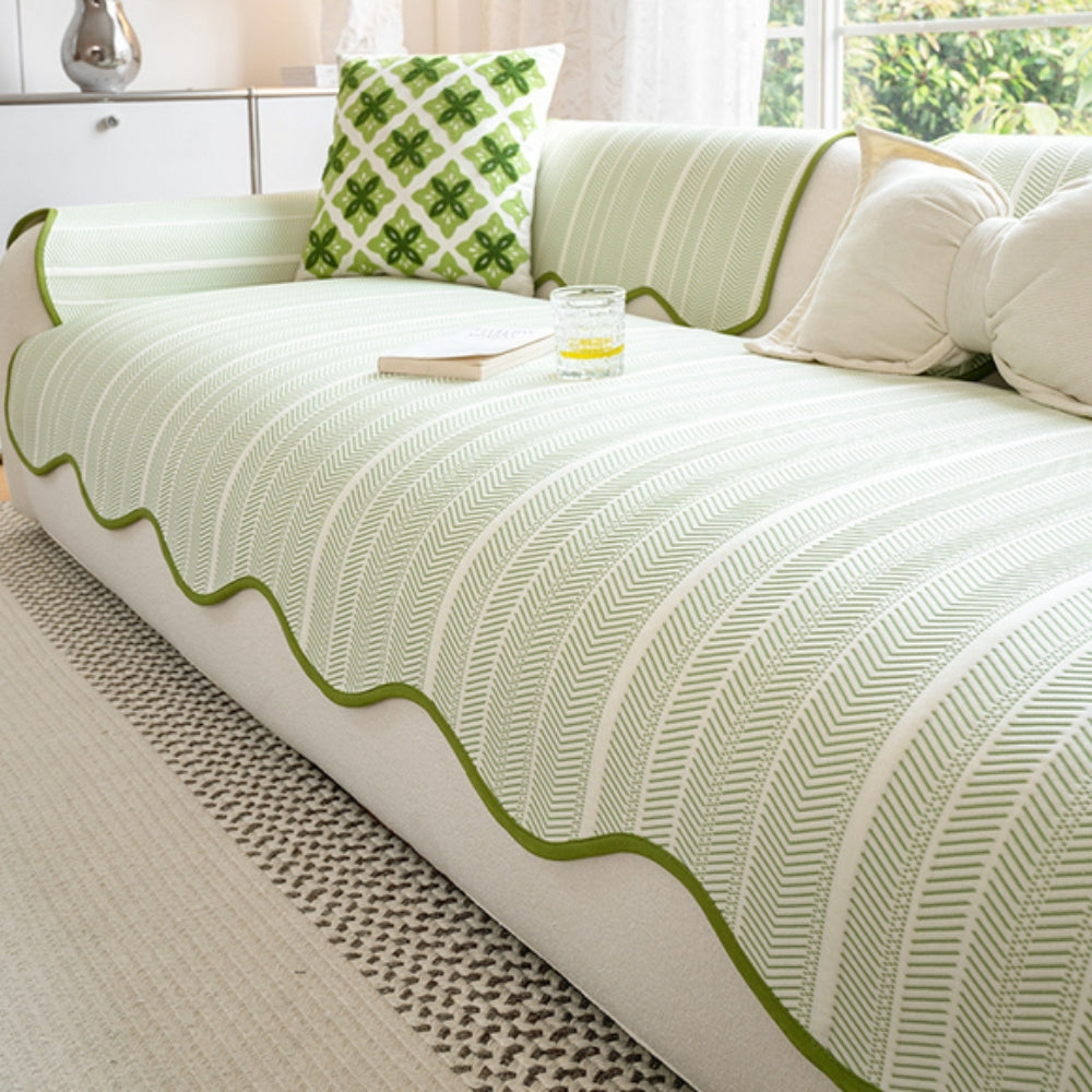 Aurelia Sofa Cover - Soft Microfiber, Herringbone Pattern, Scalloped Edge 1