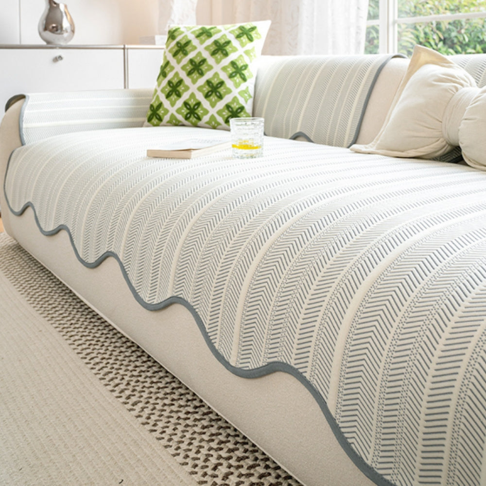 Aurelia Sofa Cover - Soft Microfiber, Herringbone Pattern, Scalloped Edge 3