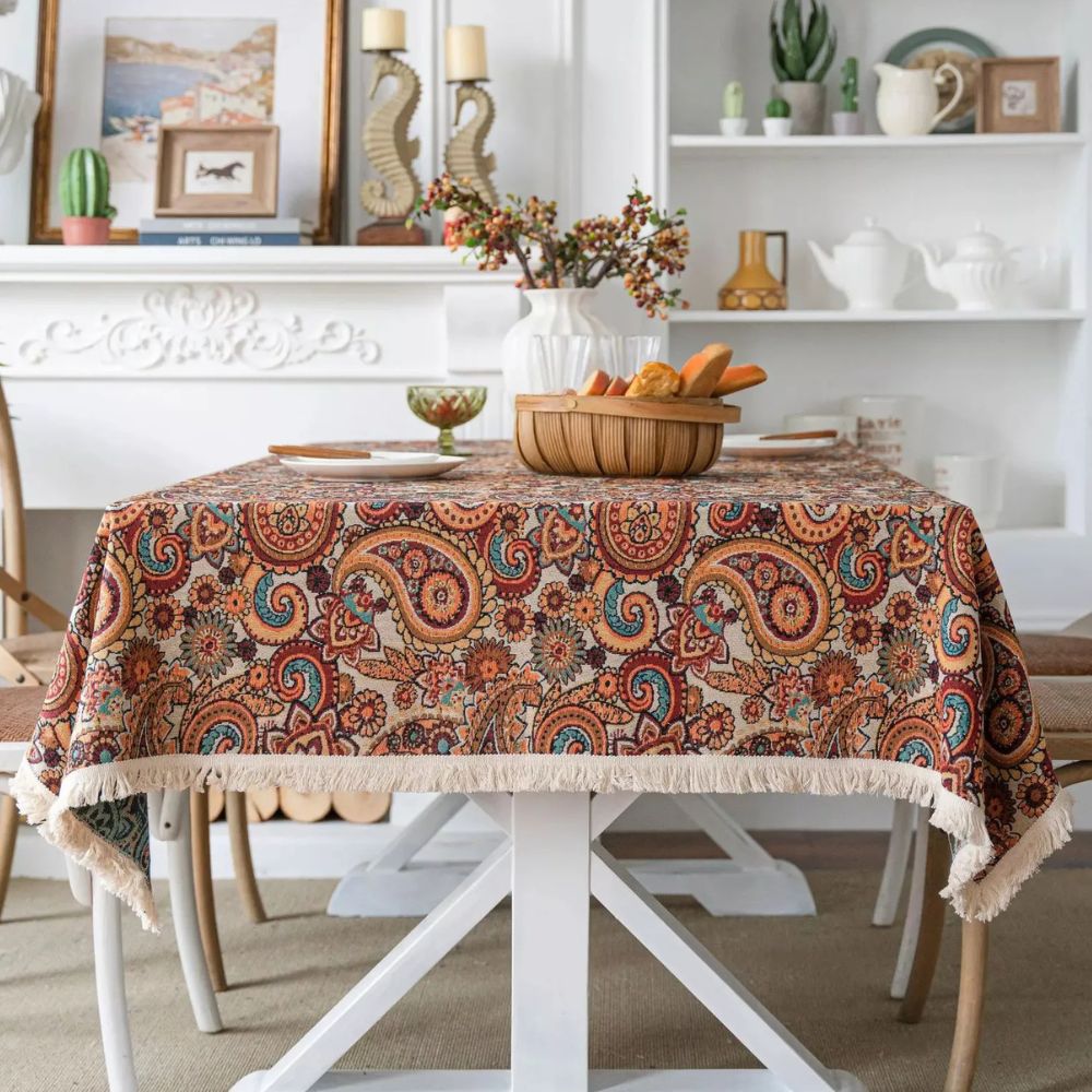 Aurelia Tablecloth - Microfiber Blend, Fringed Tassel Edges 0