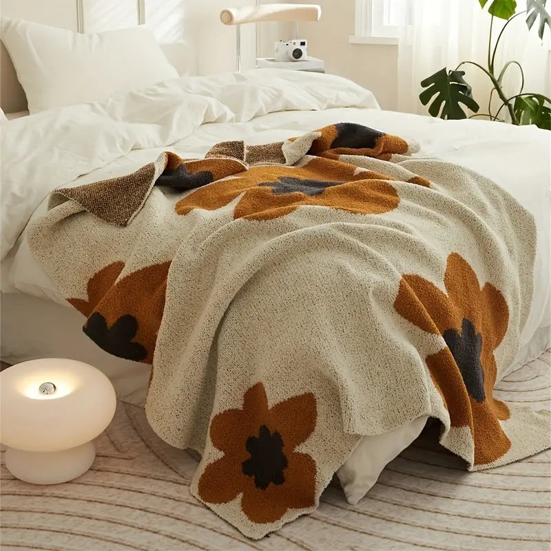Aurora Bloom Knitted Blanket - Floral Knit Design, All-Season Comfort 8