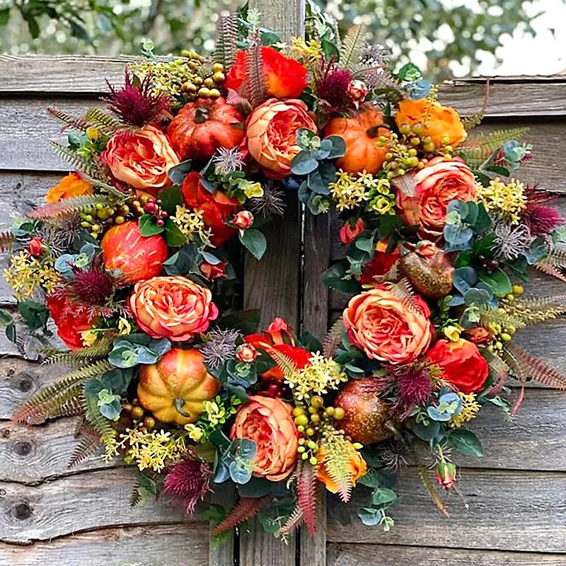 AutumnAura Wreath - Artificial Fall Decor, Rustic Charm for Indoor/Outdoor 0